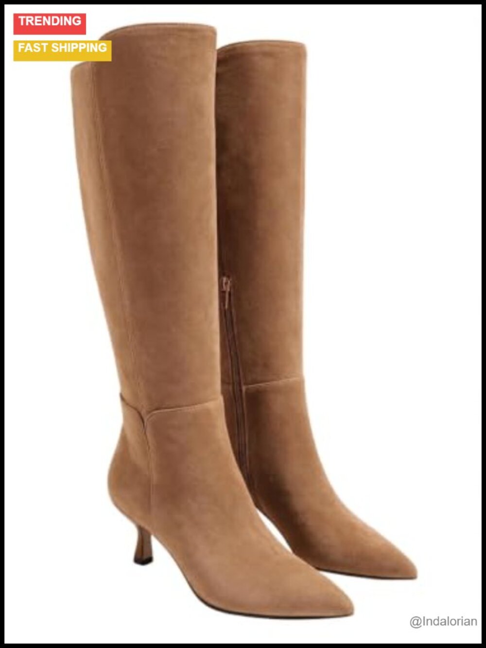 Womens Knee High Boots Kitten Heel Pointed Toe Zip Faux Suede Tall Dress Boots
